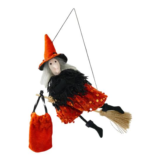 Halloweenská závěsná dekorace čarodějnice Závěsná panenka čarodějnice Ozdoba Malá létající figurka čarodějnice na koštěti pro zahradu, dvůr, strašidelný dům Halloweenská dekorace