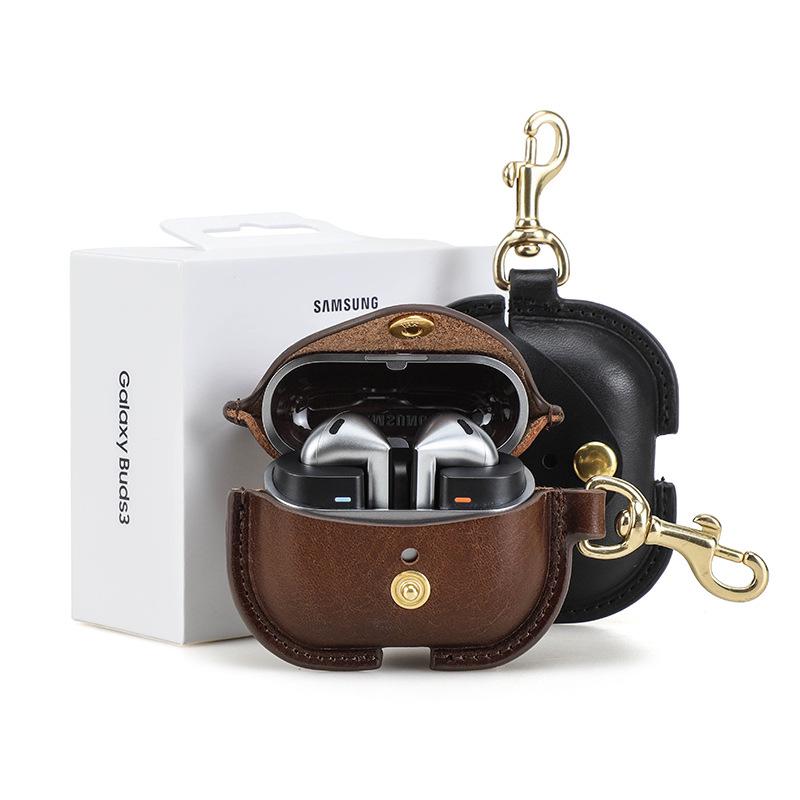 Waxed Cowhide Protective Case for Samsung Galaxy Buds 3 – Full Coverage, Drop-proof.