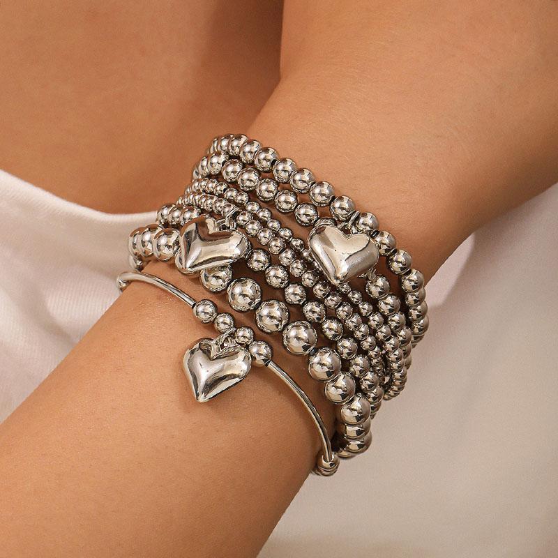 6Pcs/Set Stackable Gold Color Luxury Beads Wristband Accessories Beaded Bracelets Set Pentacle Star Love Heart Charm Hand Chains