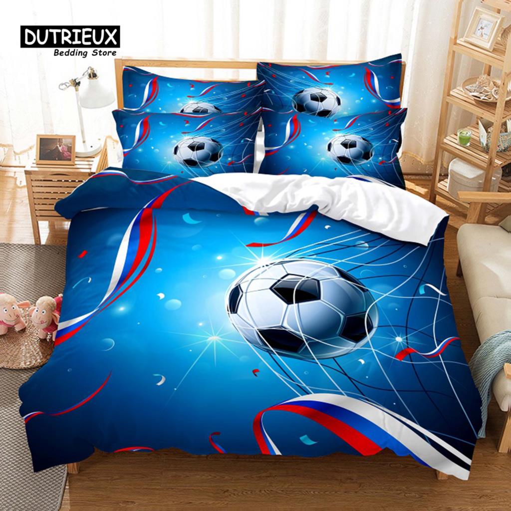 

Спортивный футбольный постельный комплект, 3 предмета, комплект пододеяльника, мягкий, удобный, дышащий пододеяльник, для декора спальни, гостевой комнаты EU single(135x200cm)