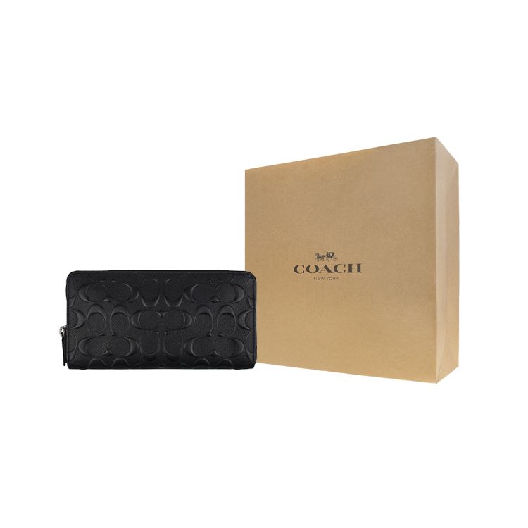 Coach Accordion Wallet 19 Classic Logo Accordion Zip Around Long Wallet Men Wallet Black 58113-BLK