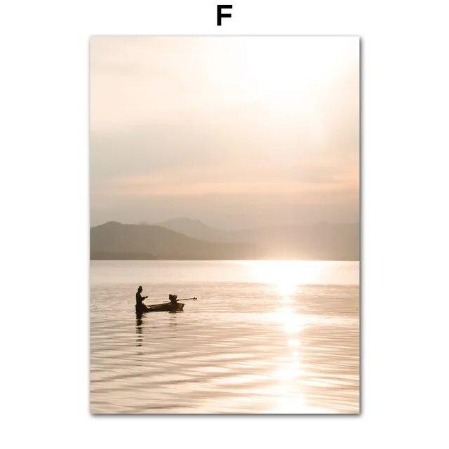 Boho Natural Landscape Lake Wave Palm Mural NordicPosters Wall Art Canvas Painting And Prints Pictures For Living Room Decor