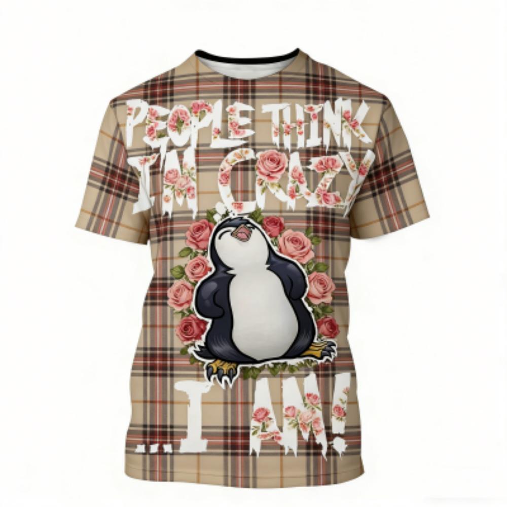 

Fashion Men s T-shirt Flower Penguin Letter Print Men s Short Sleeves T-Shirt Loose Casual Summer Outdoor Street Men s and Women s Tees Tops XXS