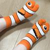 1 Pair Cartoon Clownfish Multifunctional Comfortable Split Toe Socks, 100% Polyester Knit Fabric, Hand Washable - Fun Orange Fashion Design