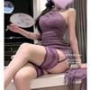 New Chinese Cheongsam Women's National Style Uniform High-end Purple Hip-wrapped Dress Pure Desire Sexy Sentiment Pure Desire Trend