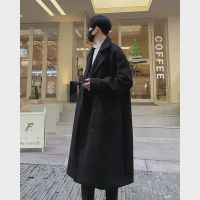 Men's High-End Mid-Length Double-Breasted Wool Coat - Thickened Trendy Winter Windbreaker