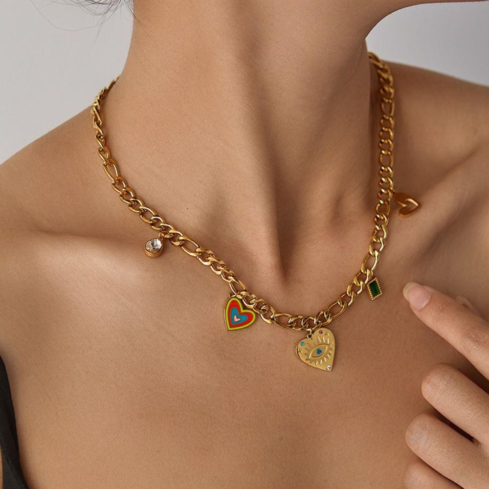 18 K Gold Plated Pendant Necklace Stainless Steel Choker Necklaces Charm Chain Women's Jewelry