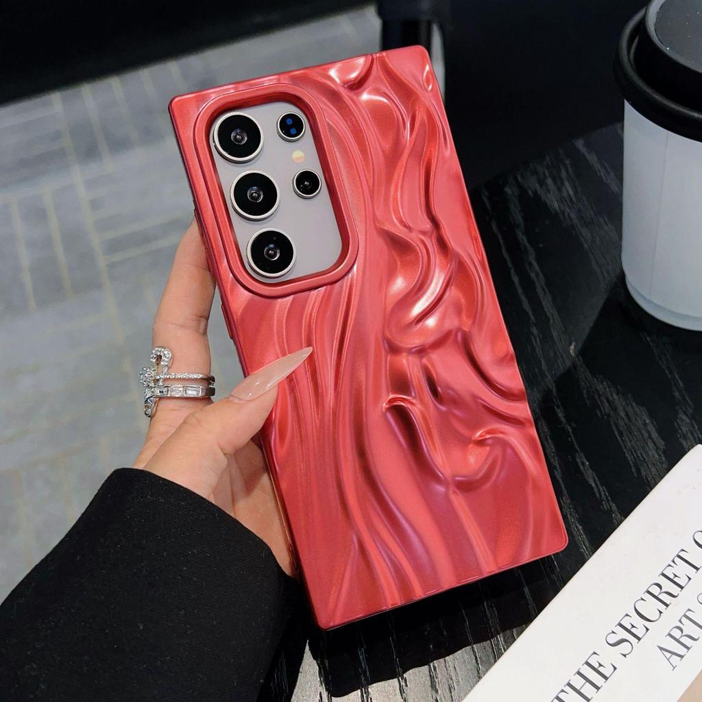 3D Pleated Electroplated Solid Color Drop-Proof Phone Case for Samsung S25 Ultra/S24 Plus/S23