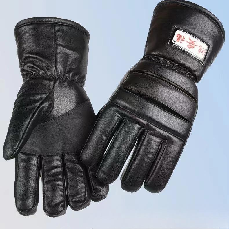 Warm Gloves In Autumn and Winter Thickened PU Outdoor Riding Gloves for Men Riding Motorcycles and Laughing Big Cotton Gloves