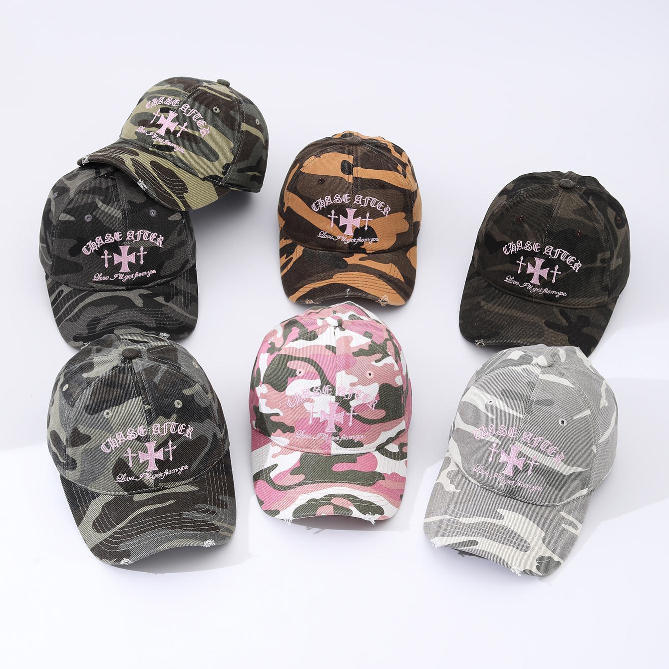 Zealous Sole Women's European And American Fashion Camouflage Embroidered Letter Cross Baseball Cap With Soft Top And Sun Protection Brim Hat Cm