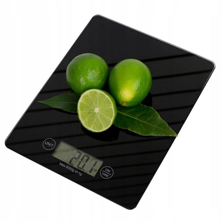 Waga Kuchenna Elektroniczna Lcd Do 5Kg Od 1G Szklana Czarna Domowa Płaska