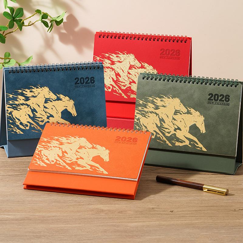 2026 Red Hollowed-Out Calendar Embossed Vintage Design Horse Year Table Calendar Chinese Style Souvenir Large-Sized Calendar