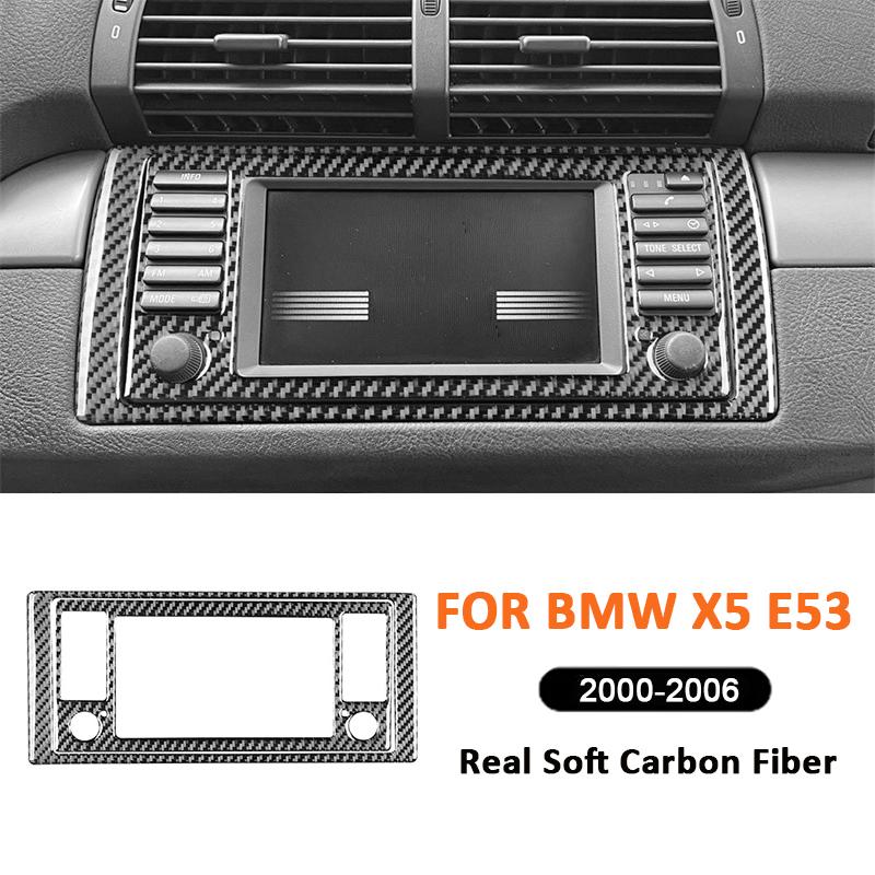 Carbon Fiber Car Central Console Navigation Screen Panel Trim Frame Decoration Sticker For BMW X5 E53 2000-2006 Interior Parts