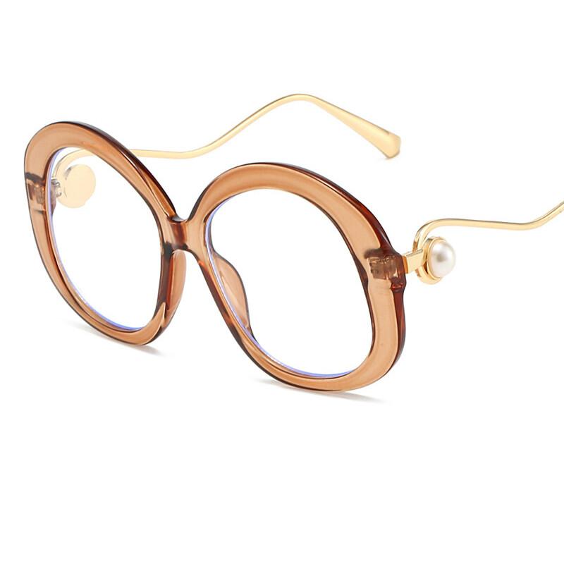 Anti Blue Light Reading Glasses Women Elegant Pearl Retro Big Frame Flower Round Transparent Eyewear