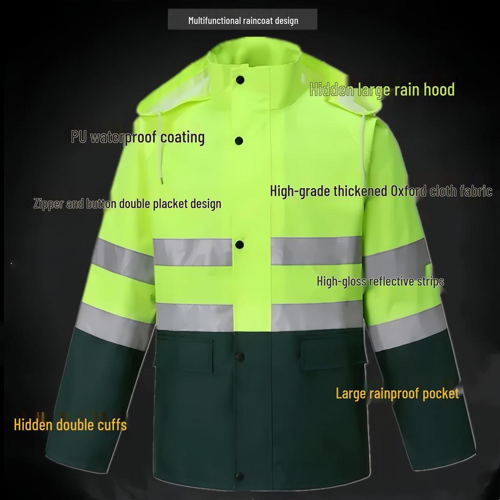 Neues Color-Block Sturmfestes 300D Oxford Outdoor Reflektierendes Regenmantelset
