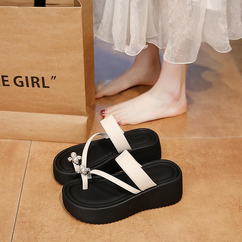 Fashion CRLAYDK Slides Sandals for Women Platform Strap Beach Flip Flops Fashion Soft Leather Walking Slippers Summer Casual Slides