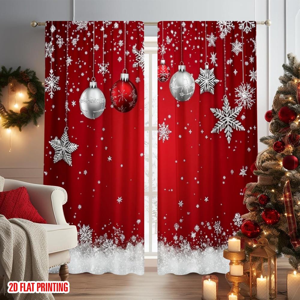 2pcs 2D Flat Printing Classic Christmas Curtains Christmas and Winter Wonderland Digital Printed Polyester Drapes Family Party