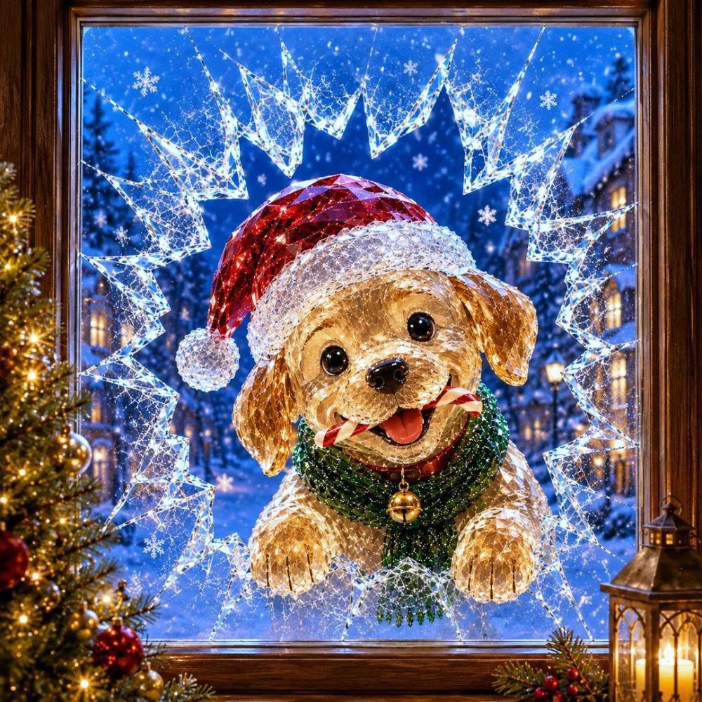 PVC Crystal Break-In Christmas Decal Static Cling Fake Broken Glass Cling Decal  Glass Doors