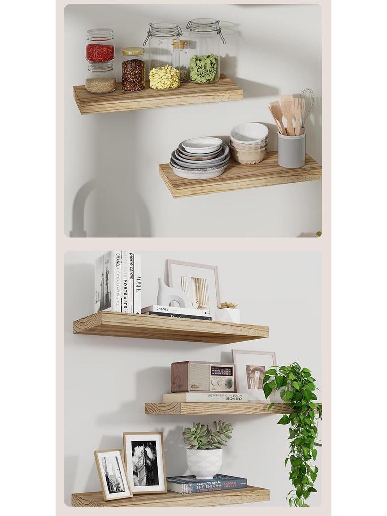Solid Wood Wall Shelf for Living Room: Punched One-Line Board for Books and Decorative Display