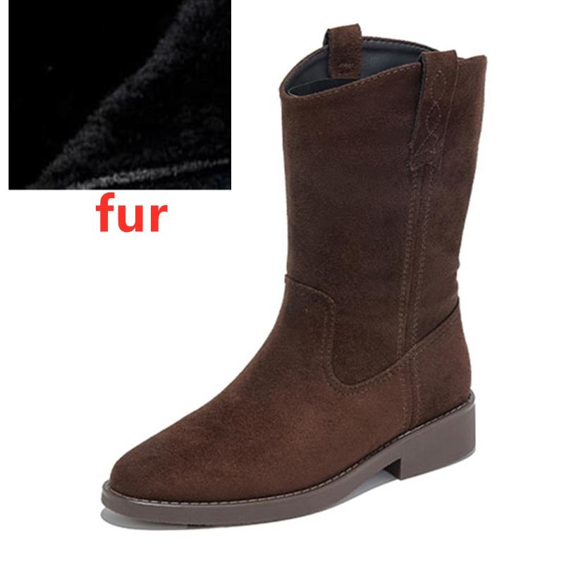 

Мода 2025 Новые женские ковбойские сапоги Нескользящие плиссированные до середины икры Женские ботильоны Большой размер Модные женские байкерские сапоги 43