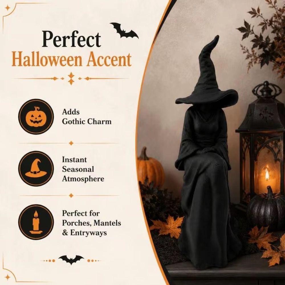 Black Sitting Witch Statue Retro Spooky Bookshelf Ornament Home Decoration