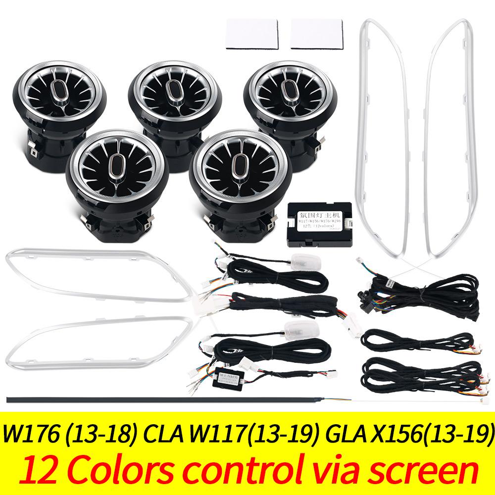 For Mercedes Benz A-Class W176 W117 C117 W156 AMG 12/64 Colors Ambient Light Strip Turbine Air Vent Nozzle Lamp Car/App Control