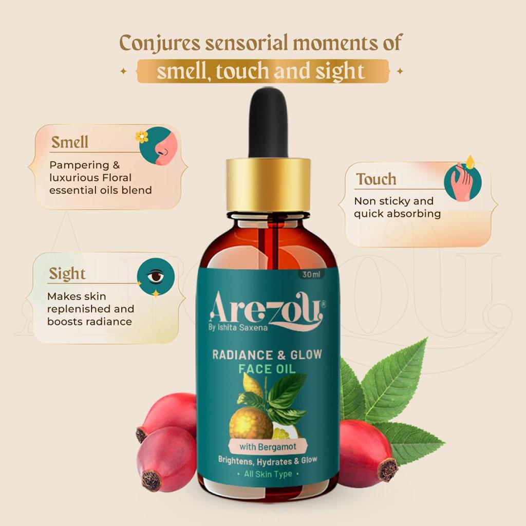 Arezou Radiance & Glow Face Oil - 30ml | Hydrating, Brightening | Non-Greasy, Vitamin-Rich Serum, Smooth & Healthy Skin - All Skin Type