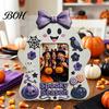 Festive Home Accents Halloween Wooden Photo Frame, Cute Ghost Pumpkin Picture Childlike Ornament Rustic Holder for Holiday Table Centerpiece
