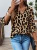 2025 Autumn Leopard Print V-Neck Long-Sleeve Women's Pullover