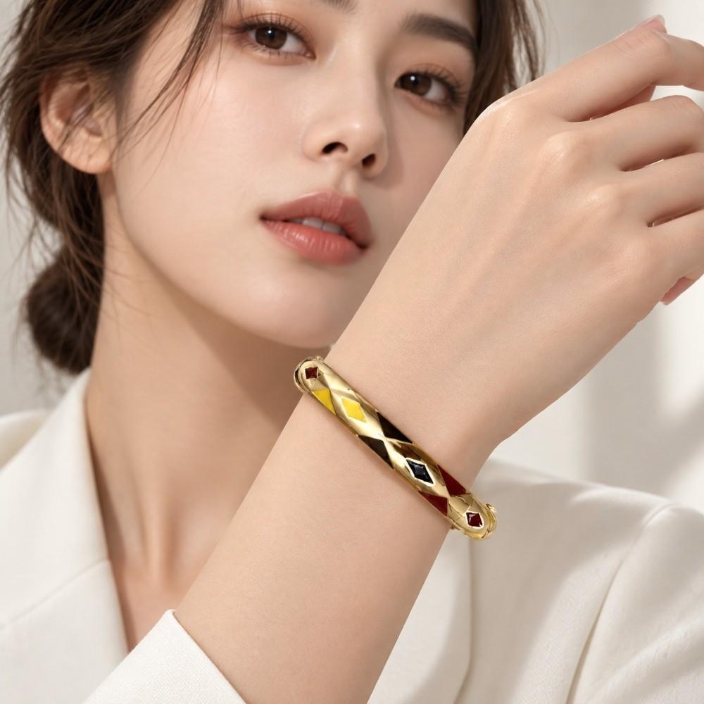 Gold Plated Bangle Bracelet Inlaid Rhinestone Wrist Jewelry Bangle Jewelry Gift Party Daily Wear