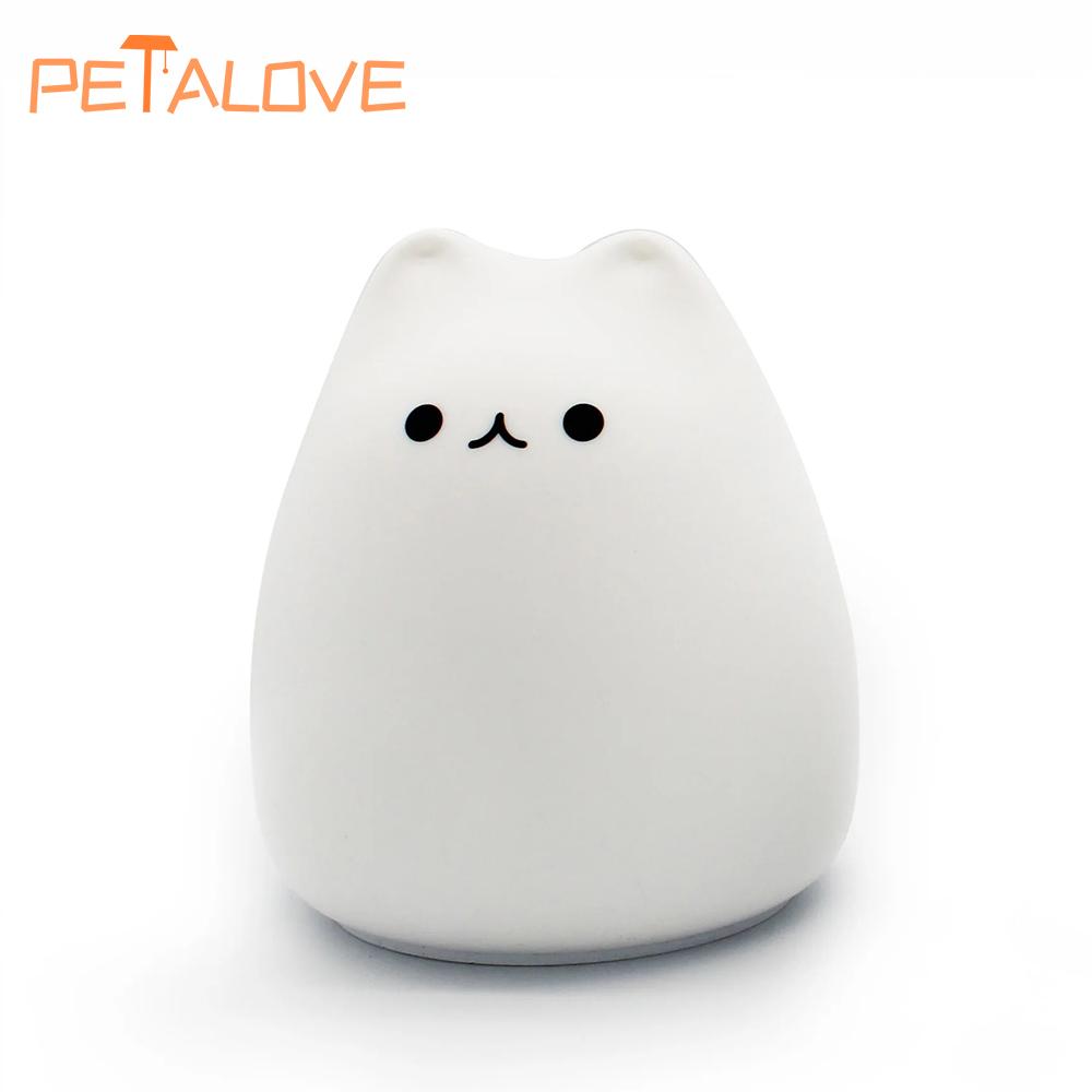 Veilleuse Chat Mignon Dessin Animé Créatif Décoration d'Ambiance Ornements pour Chambre d'Enfant Chevet Rechargeable Lumières LED Douces Cadeau