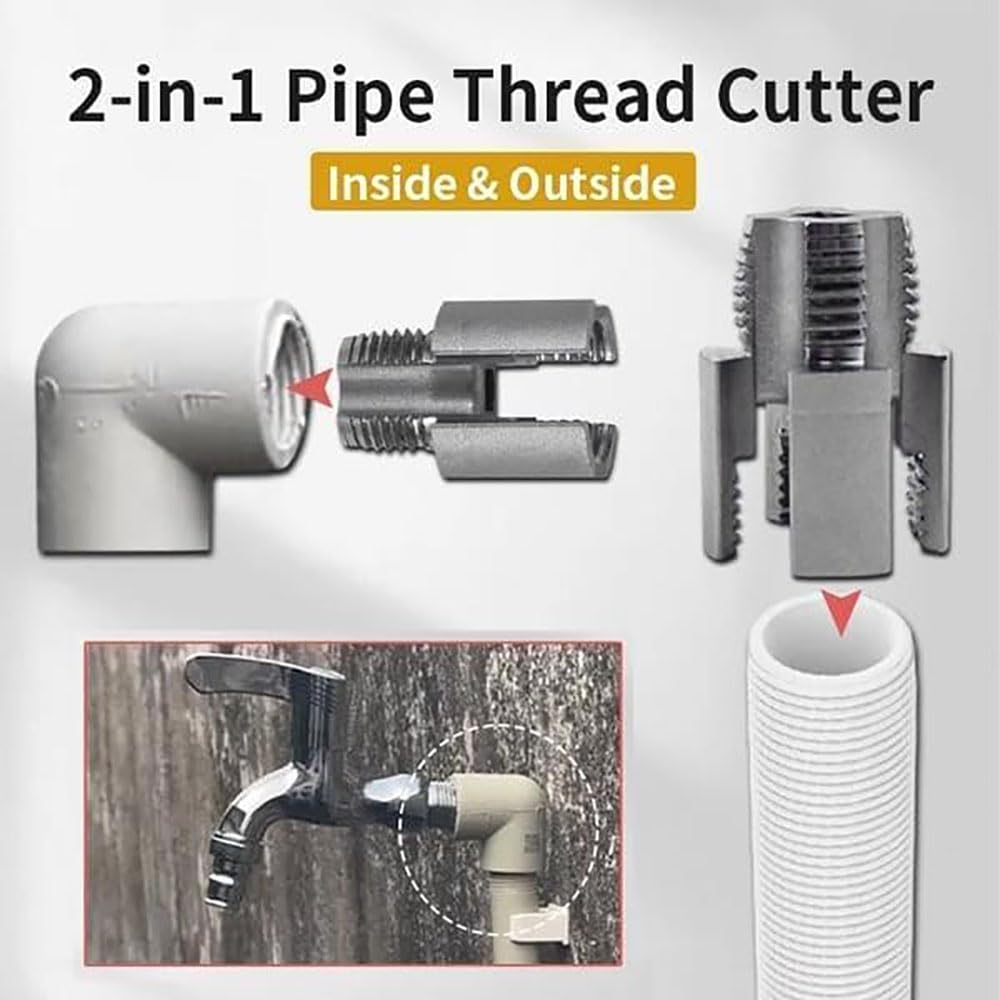 Integrated Internal & External Pipe Threading Tool, Pipe Thread Cutting Tool, PVC Rethreading  for Water Pipes, with Various Die Sizes,1/2", 3/4"