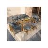 Ensemble table de jardin, canapé 3 places, 2 canapés individuels, 2 tabourets, plateau en bois d'acacia, gris