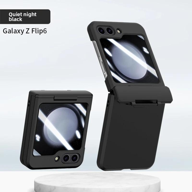 Skin Feel Fully Wrapped Hinge Protection Phone Case with Tempered Film for Samsung Z Flip 6 5 4 3 Flip6 Flip5 Protective Cover