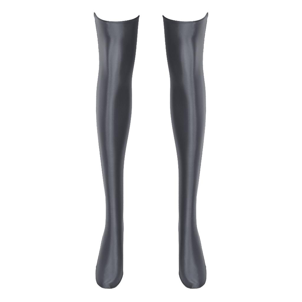 Womens Glossy Thigh High Stockings Solid Color Stretchy Socks 1 Pair Costume Accessories