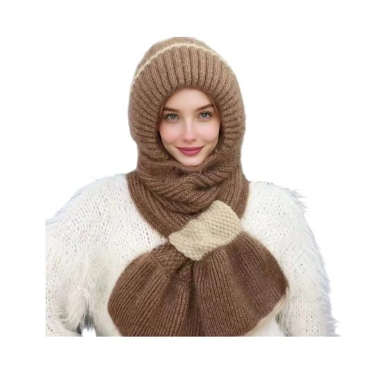 Winter Knit Hat Scarf Set Large Head Circumference Elastic Warm