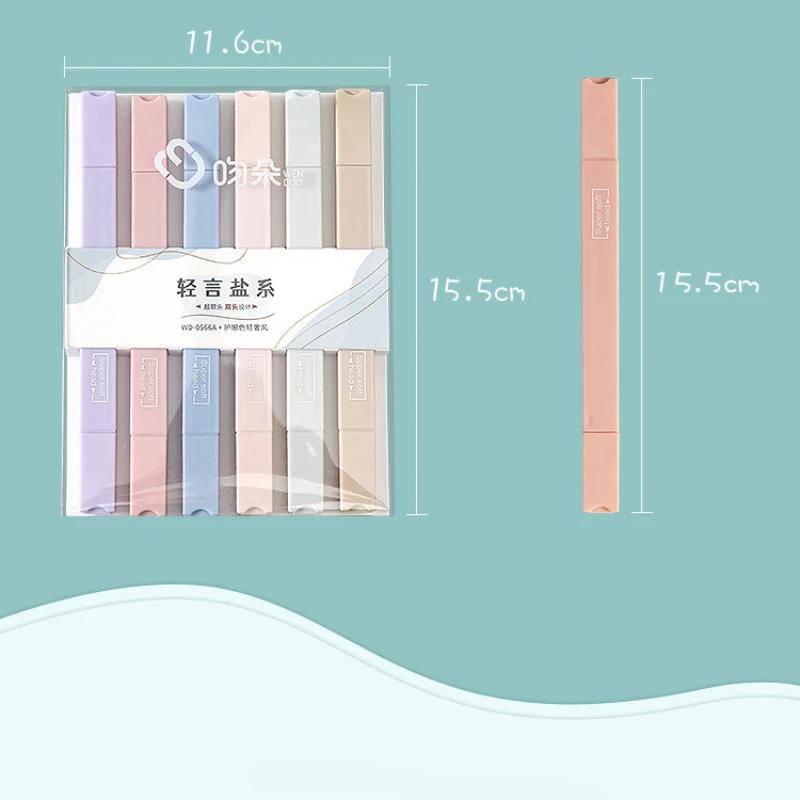 6 peças Morandi Color Double Head Highlighters para estudantes Notas Secagem rápida Desenho Marcadores de cor Arte Material escolar Papelaria