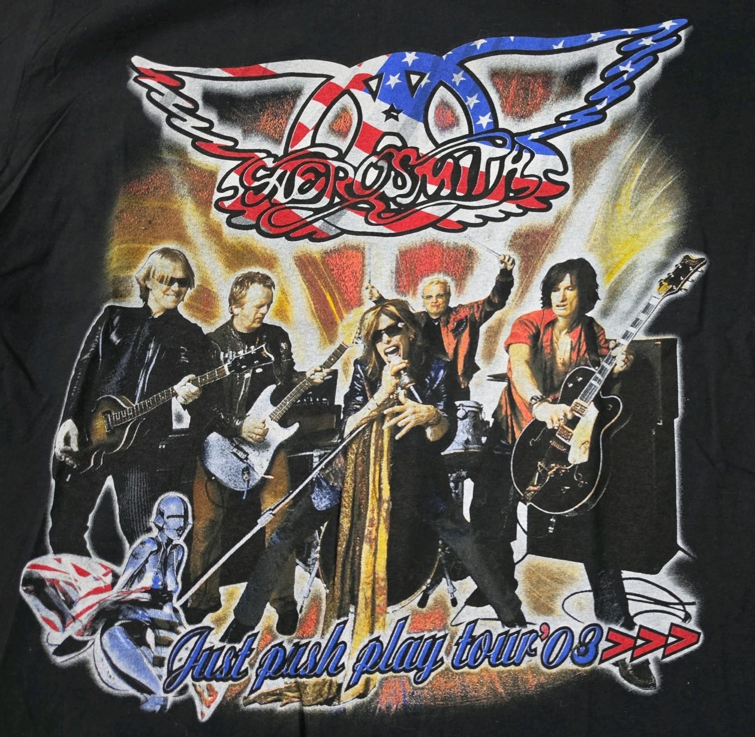 Vintage Aerosmith Kiss Summer Tour 2003 Shirt Graphic Concert Tee Black Size XL Unisex T-Shirt S