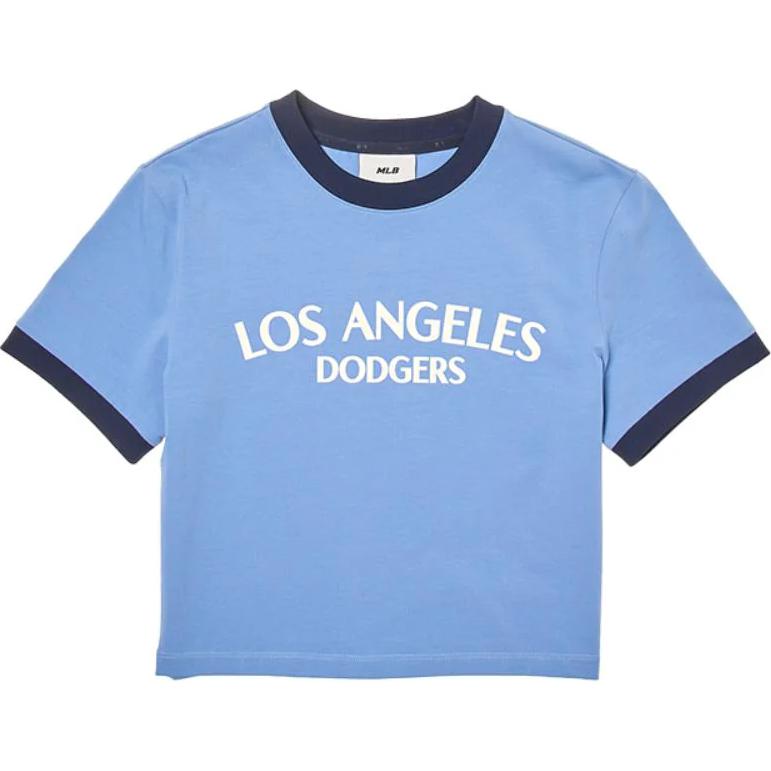 MLB Los Angeles Dodgers Slim Fit Rundhals Pullover Letter Print Kurzarm T-Shirt Damen Oberteile Tiefblau 3FTSV0844-07SBD XS gray