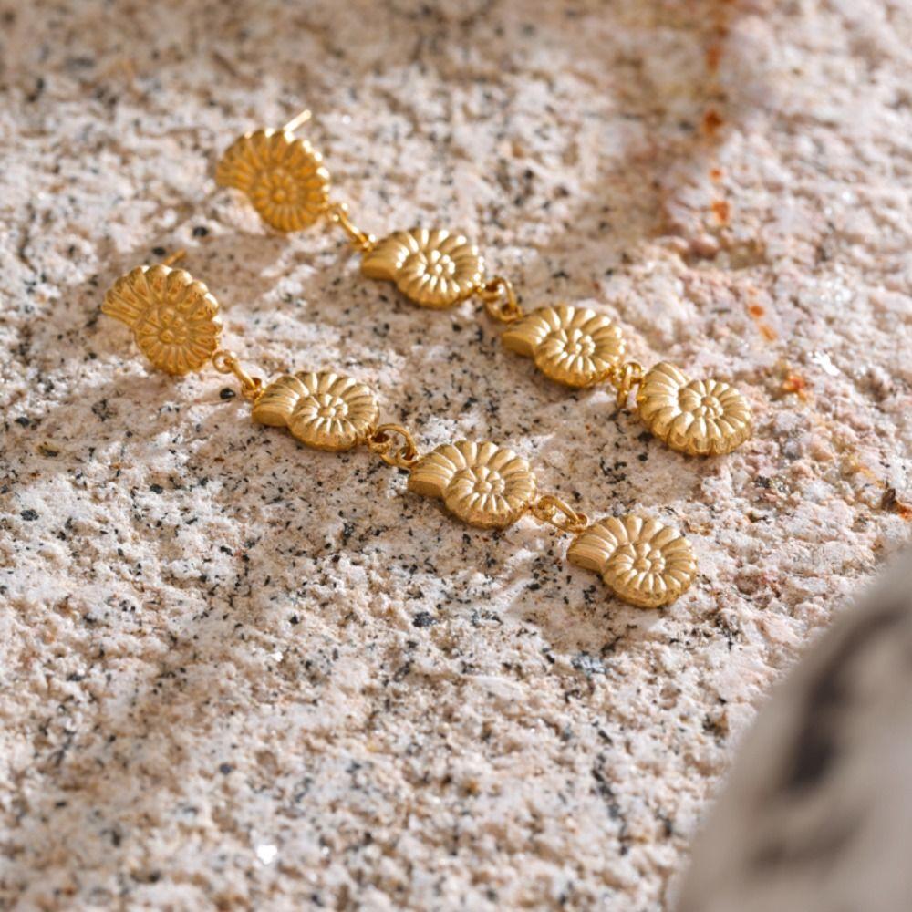Golden Long Dangle Earrings Ocean Style Ear Pendants New Conch Earrings Women