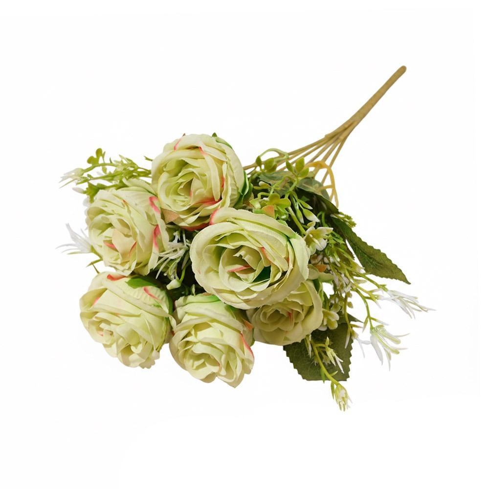 7 Heads Rose Artificial Flowers Silk Petals Green Leaves Simulation Flower Rose Multicolor Scene Landscaping Faux Rose Flower