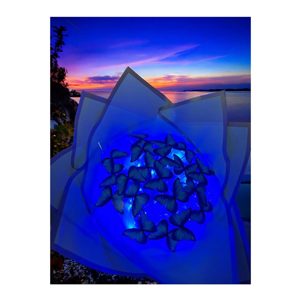 Blue Butterfly Bouquet With Led Lights, Gift For Lover, Birthday, Mother, Friend Concept