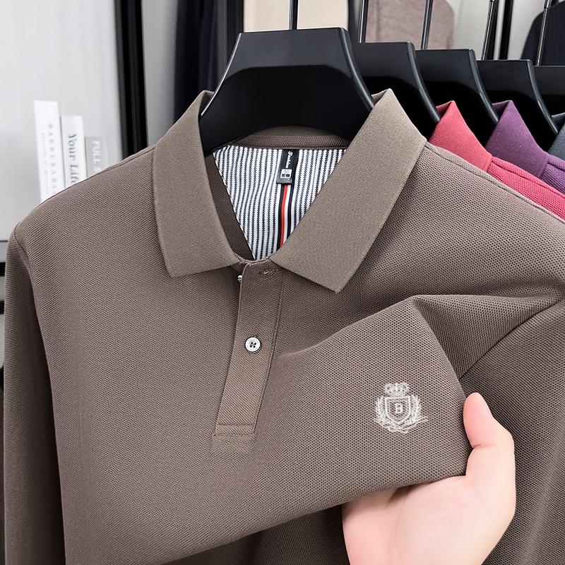 100% Pure Cotton Men'S Long Sleeved Polo Shirt High-End Designer Brand Embroidered T-Shirt 2025 Autumn New Casual Breathable Top