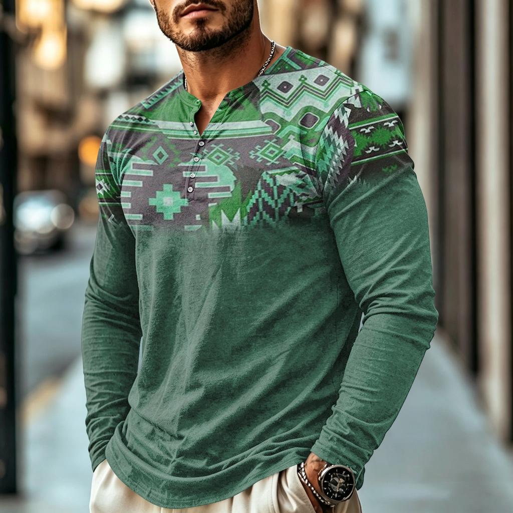 Men's Casual Vintage Boho Long Sleeve Shirt for Everyday Wear