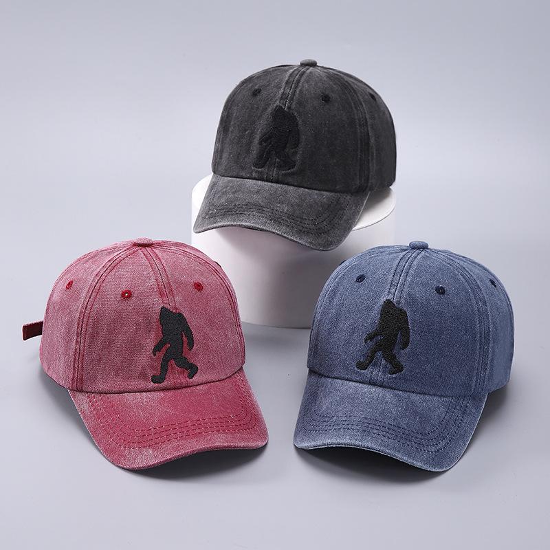 Cotton denim washed baseball cap with men's and women's printed ape man hat suitable for outdoor sun protection, adjustable