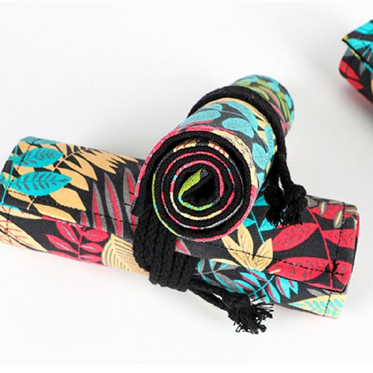 12/24/36/48/72 Holes Leaves Print Pencil Organizer Bag Canvas Pencil Wrap Pencil Roll Bag Pencil Storage Bag