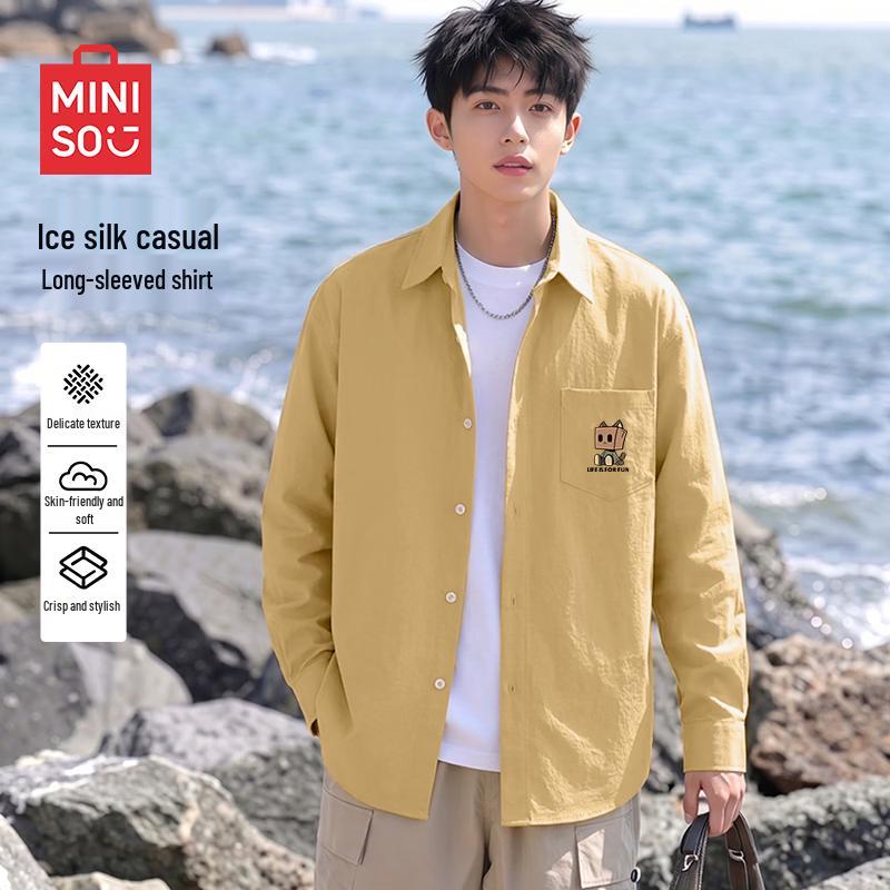 MINISO Men's Loose-fit Ice Silk Long-Sleeve Lapel Shirt
