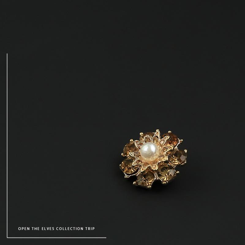 YOKO Double Layer Flower & Pearl Gemstone Diamond Blazer Buttons - Double-Sided Wool Fur Coat Decoratives