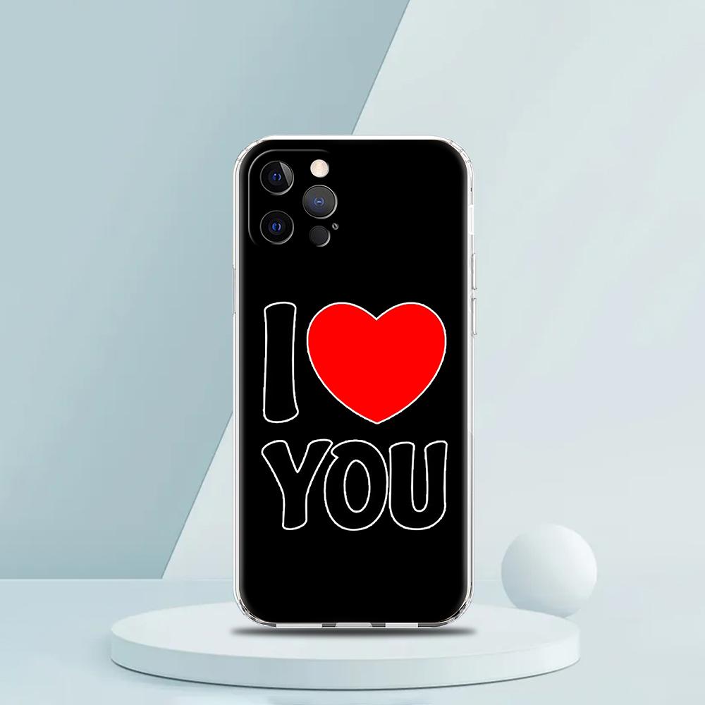 For iPhone 15 16 14 13 12 Mini 11 Pro Max XS X XR SE 7 8 Plus Silicone Clear Cover I Love You Pink Heart Luxury Phone Case