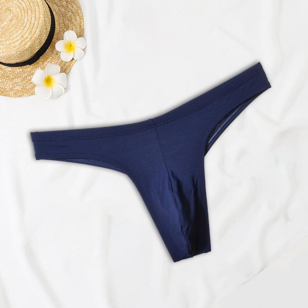 Solid Color Men Underwear Men's Low-rise Elastic Waistband Thong Briefs Seamless Sport Style Panties Breathable Cotton U-convex